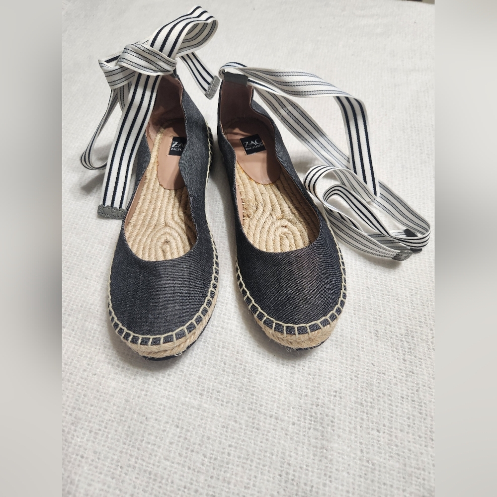 Zac Posen Vinca Espadrille Flats Denim with Striped Laces Size 8